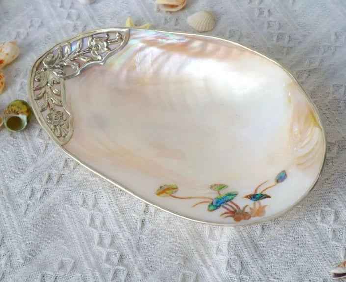 Natural Shell Decorative Plate, 24-28cm Iridescent Pearl Mother-of-Pearl Color, Ornate Edge Carving, Mini Decor Matching, Jewelry Organizer, Desktop Display, Home Decoration