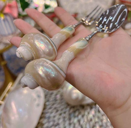 Natural Conch Dinner Spoons & Fruit Forks - A Pair