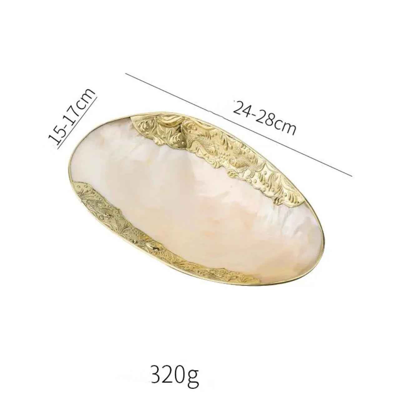 Natural Shell Storage Tray with Handcrafted Gold/Silver Edge Binding