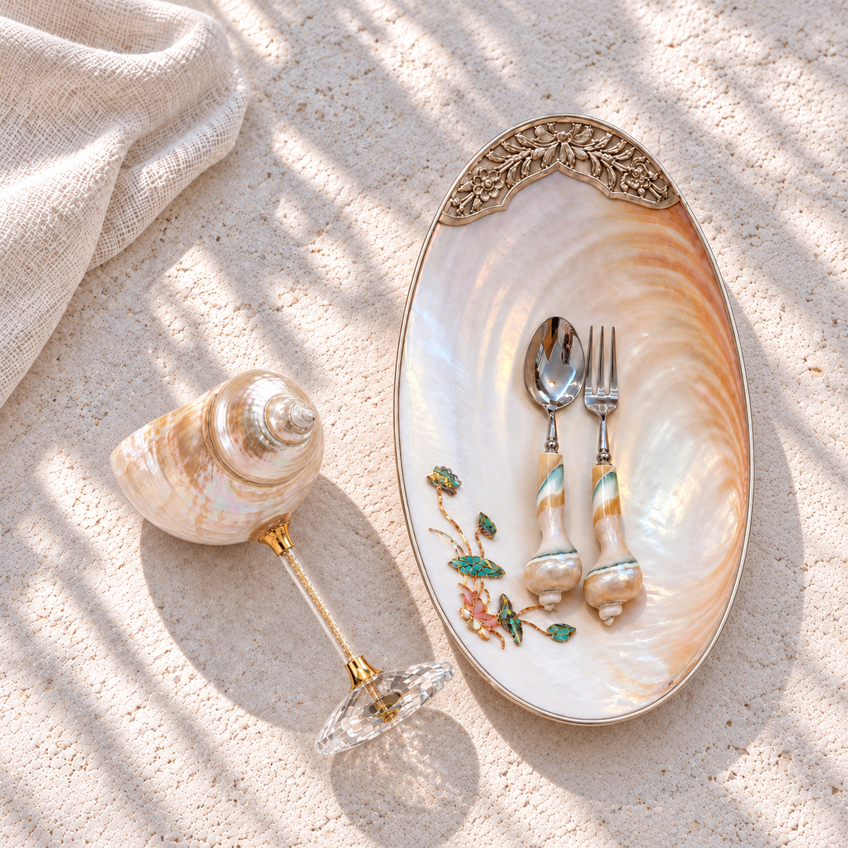 Handmade Shell Tableware Set – 4-Piece Single Place Setting
