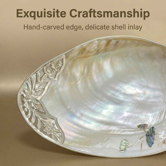 Natural Shell Decorative Plate, 24-28cm Iridescent Pearl Mother-of-Pearl Color, Ornate Edge Carving, Mini Decor Matching, Jewelry Organizer, Desktop Display, Home Decoration