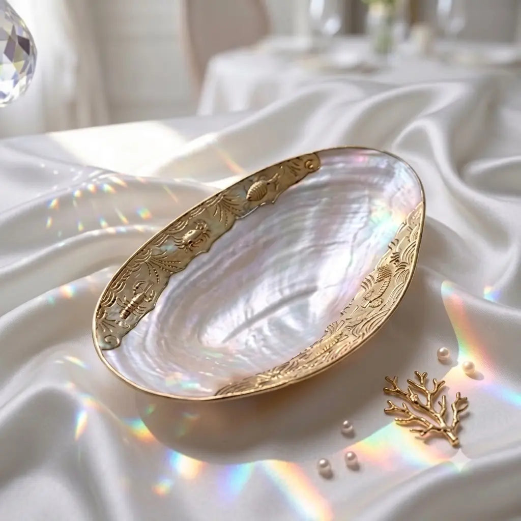 Natural Shell Catchall Tray | Handcrafted Gold & Silver Gilded Edge Jewelry Dish Chirimi Craft.Co