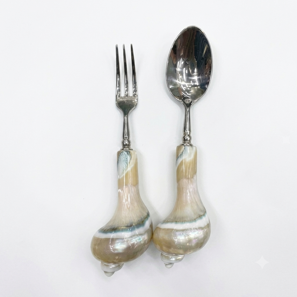Natural Conch Shell Spoon & Fruit Fork Set
