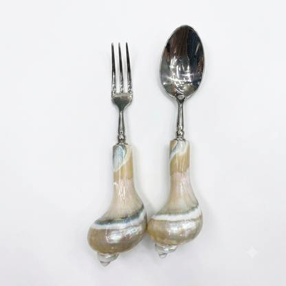 Natural Conch Shell Spoon & Fruit Fork Set