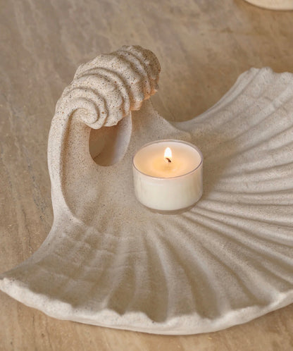 Natural Sandstone Shell Candle Holder Wall Sconce – Handcrafted Seashell Sculpture Art Decor, Coastal Boho Wall Hanging Candle Lamp for Home Interior