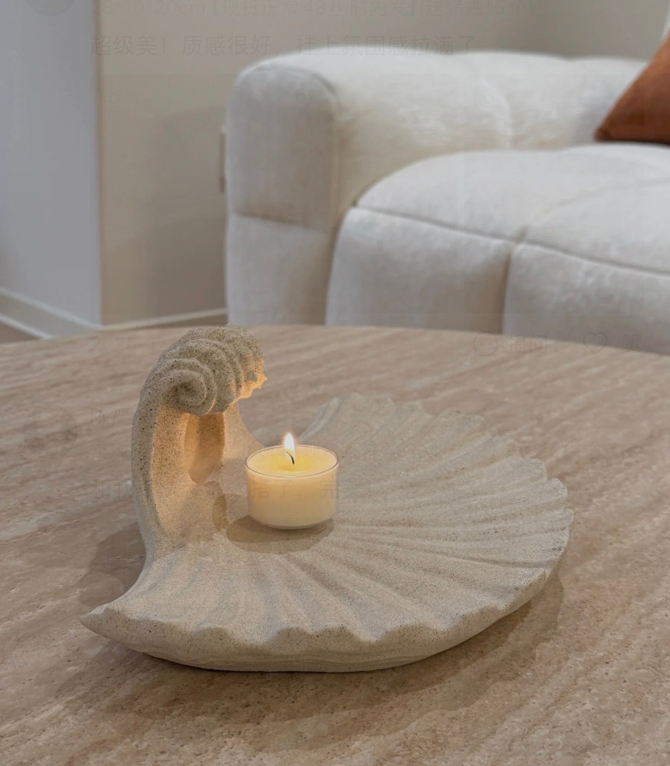 Natural Sandstone Shell Candle Holder Wall Sconce – Handcrafted Seashell Sculpture Art Decor, Coastal Boho Wall Hanging Candle Lamp for Home Interior