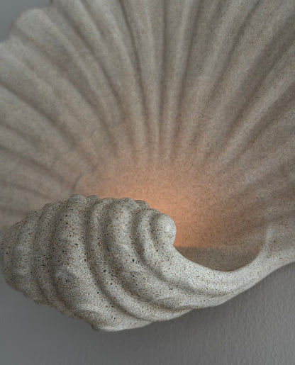 Natural Sandstone Shell Candle Holder Wall Sconce – Handcrafted Seashell Sculpture Art Decor, Coastal Boho Wall Hanging Candle Lamp for Home Interior