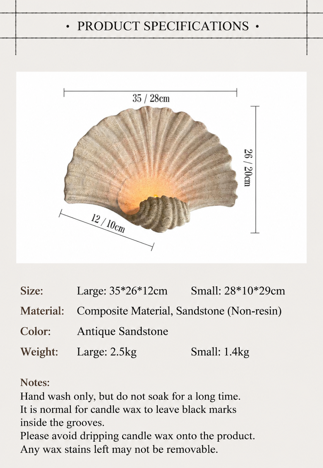 Natural Sandstone Shell Candle Holder Wall Sconce – Handcrafted Seashell Sculpture Art Decor, Coastal Boho Wall Hanging Candle Lamp for Home Interior