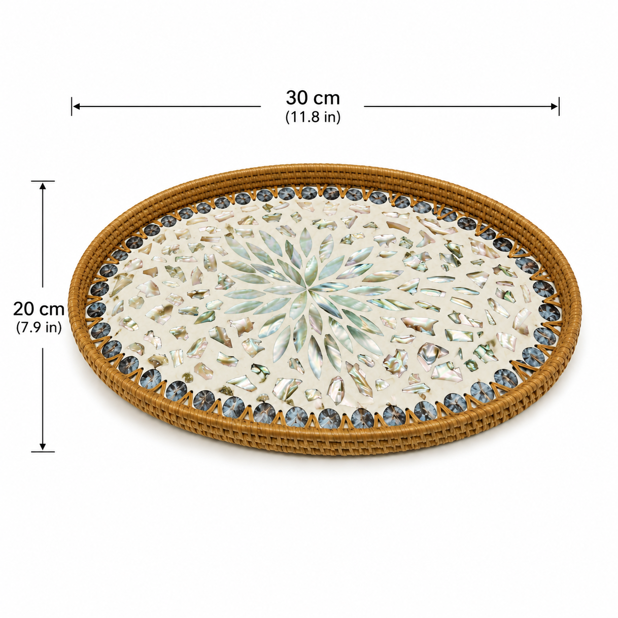 Buy 1 Get 1 Free – Handmade Rattan Shell Mosaic Tray, Natural Woven Oval Serving Tray with Mother of Pearl Inlay for Home Decor & Storage