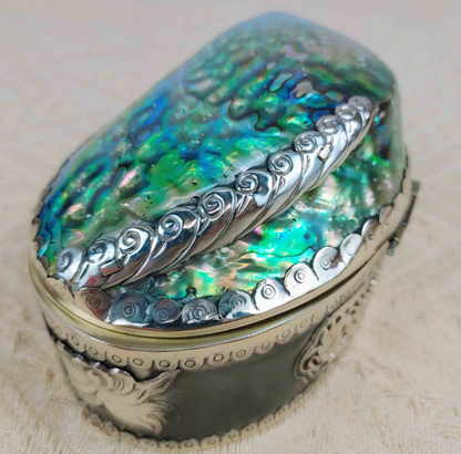 The Aurora Dragon Handmade Jewelry Box – Natural Abalone Shell & Vintage Silver Finish