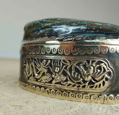 The Aurora Dragon Handmade Jewelry Box – Natural Abalone Shell & Vintage Silver Finish