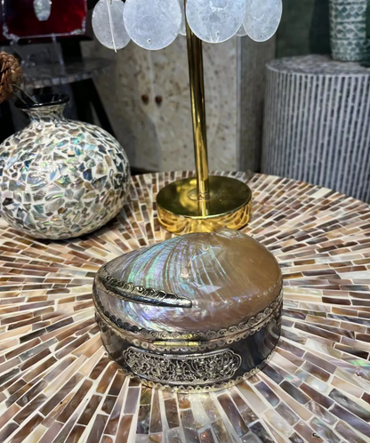 The Aurora Dragon Handmade Jewelry Box – Natural Abalone Shell & Vintage Silver Finish