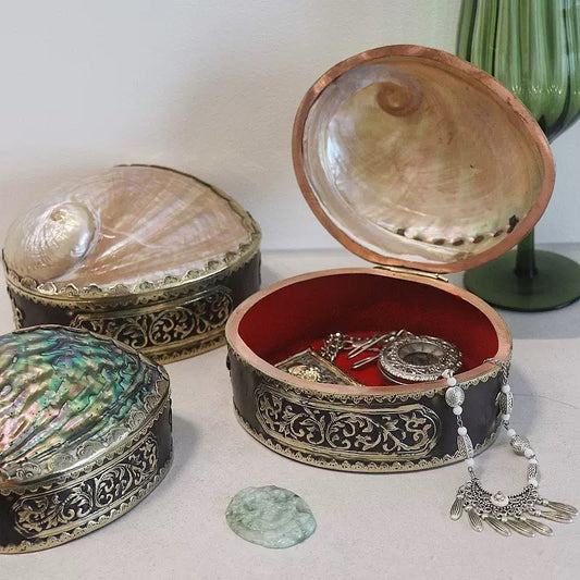 The Aurora Dragon Handmade Jewelry Box – Natural Abalone Shell & Vintage Silver Finish