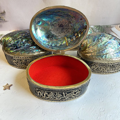 The Aurora Dragon Handmade Jewelry Box – Natural Abalone Shell & Vintage Silver Finish