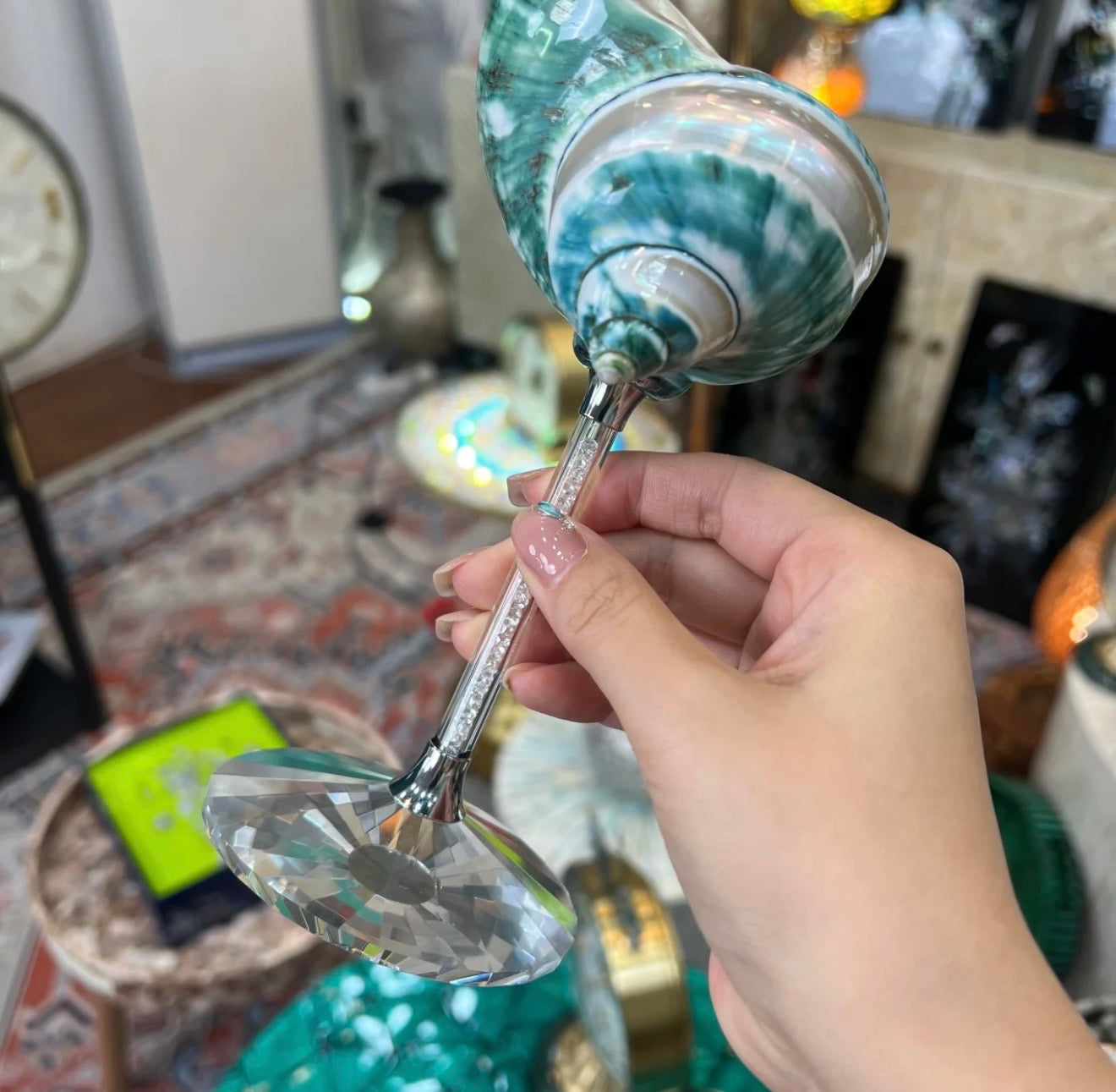 Green "Galaxy Conch" Deep-Sea Shell Handmade Wine Glass Ornament | 1pc