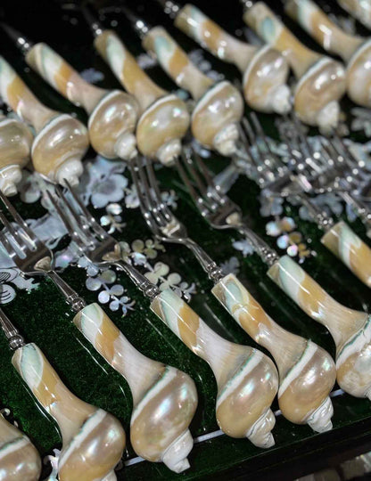 Natural Conch Dinner Spoons & Fruit Forks - A Pair
