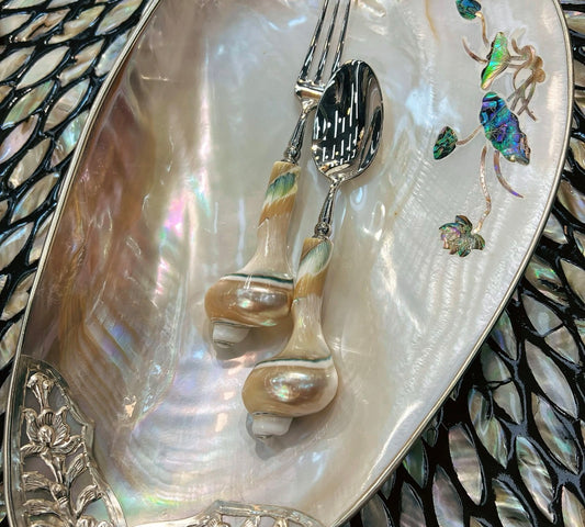 Natural Conch Dinner Spoons & Fruit Forks - A Pair