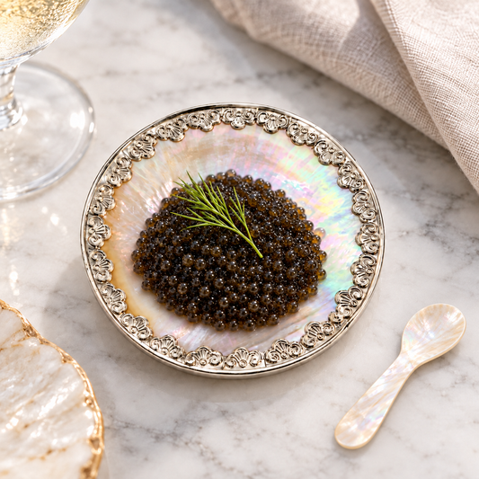 Handcrafted Mother of Pearl Shell Caviar Dish – Gilded Rim