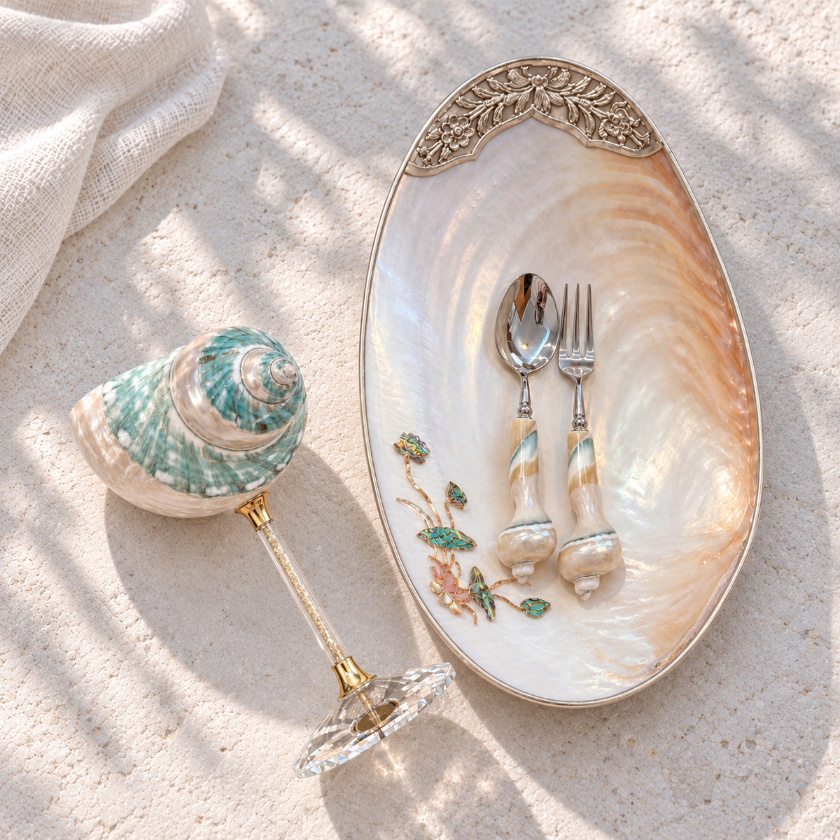 Handmade Shell Tableware Set – 4-Piece Single Place Setting