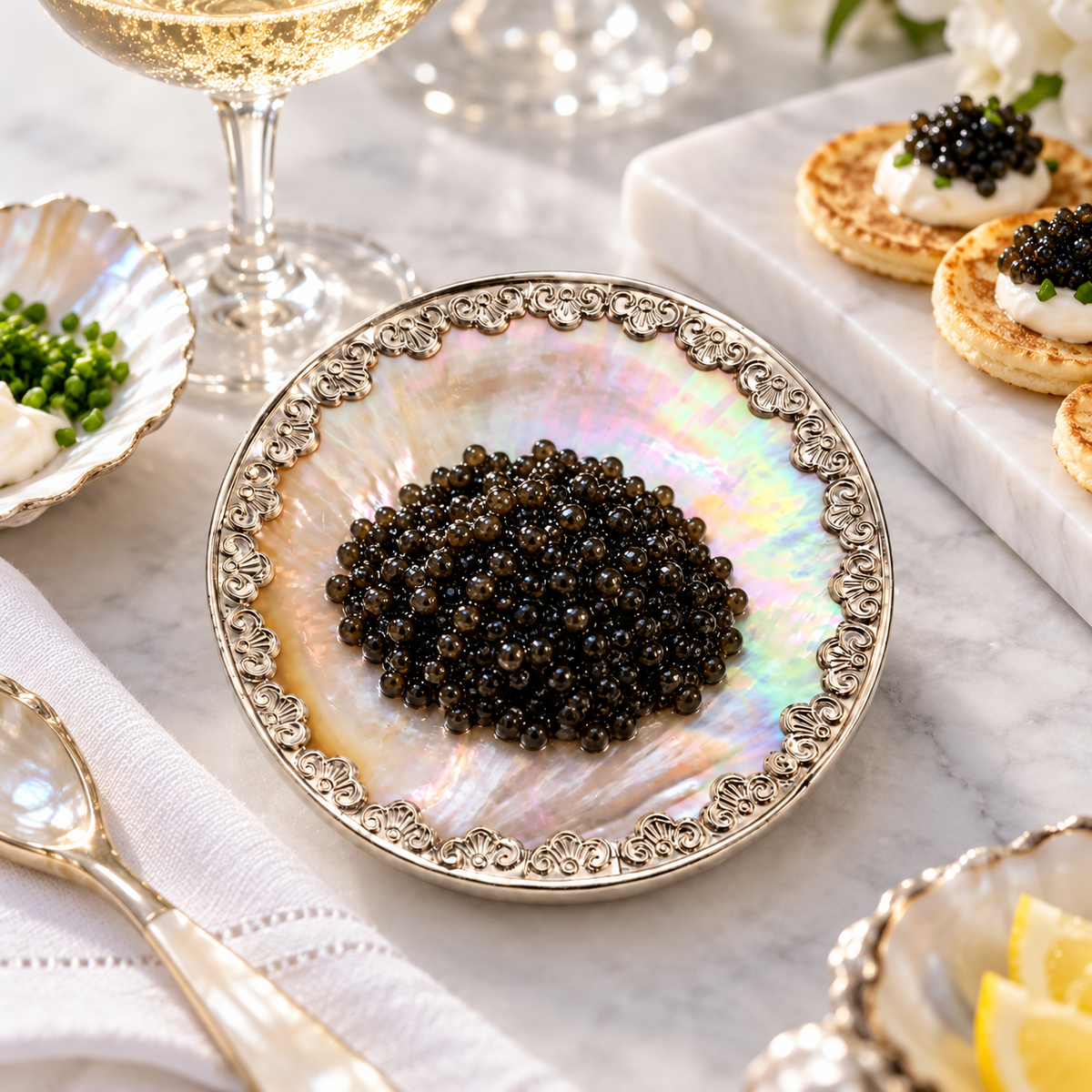 Handcrafted Mother of Pearl Shell Caviar Dish – Gilded Rim