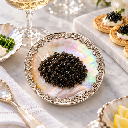 Handcrafted Mother of Pearl Shell Caviar Dish – Gilded Rim