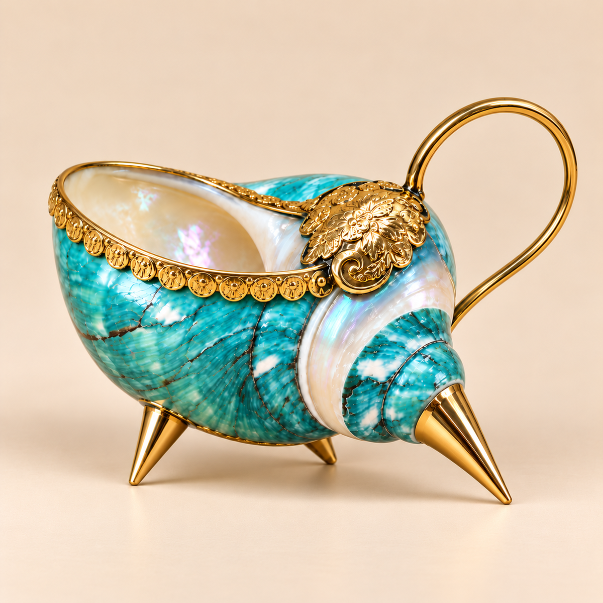 Ocean Green handmade natural conch shell cup