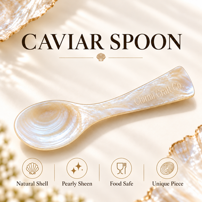 Natural mother of pearl caviar spoon with distinctive organic shell patterns