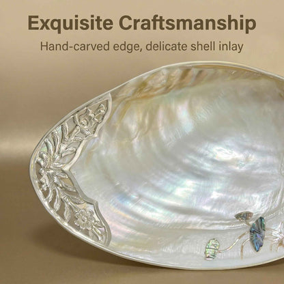 Natural Shell Decorative Plate, 24-28cm Iridescent Pearl Mother-of-Pearl Color, Ornate Edge Carving, Mini Decor Matching, Jewelry Organizer, Desktop Display, Home Decoration